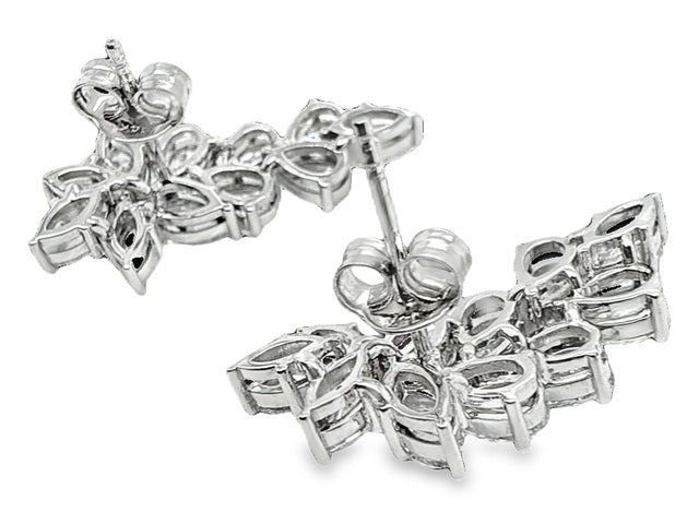 14kt White Gold Pear & Marquise Lab-Grown Diamond Cluster Earrings