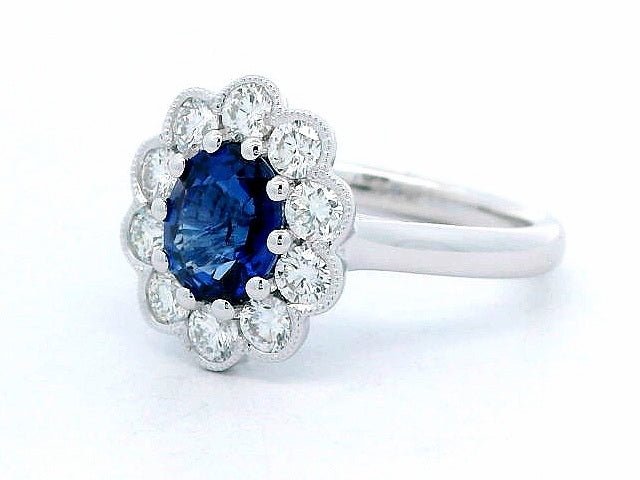 Oval Sapphire & Diamond Halo Ring