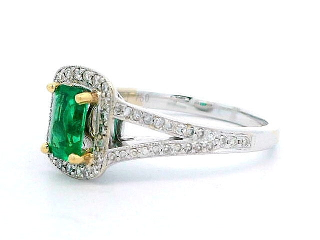 18KT Halo Emerald and Diamond Ring