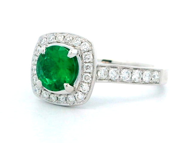 Emerald And Diamond Halo Ring