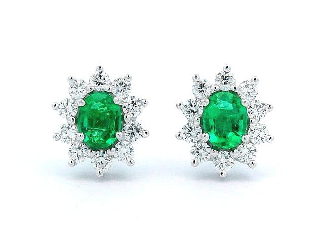 Oval Emerald & Diamond Halo Earrings