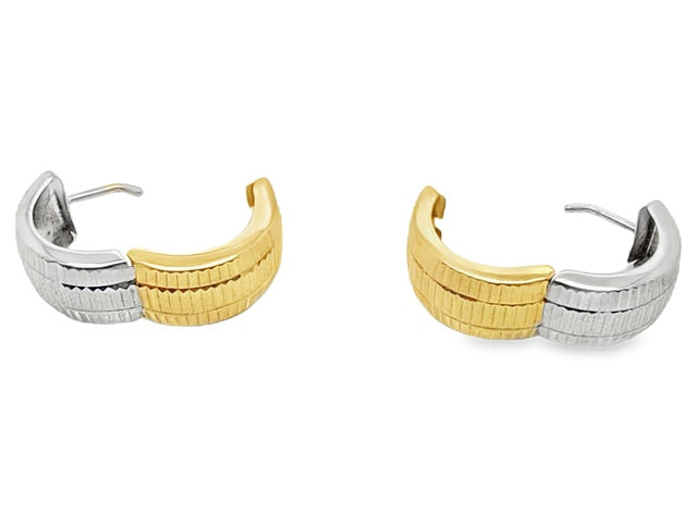 14kt Two-tone textured hinged hoop earrings