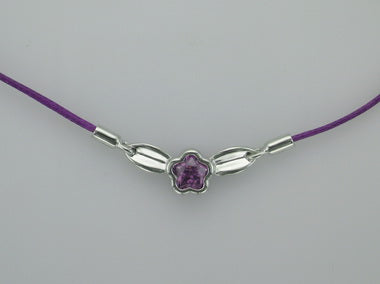 Purple Bflower With Leaf Necklace