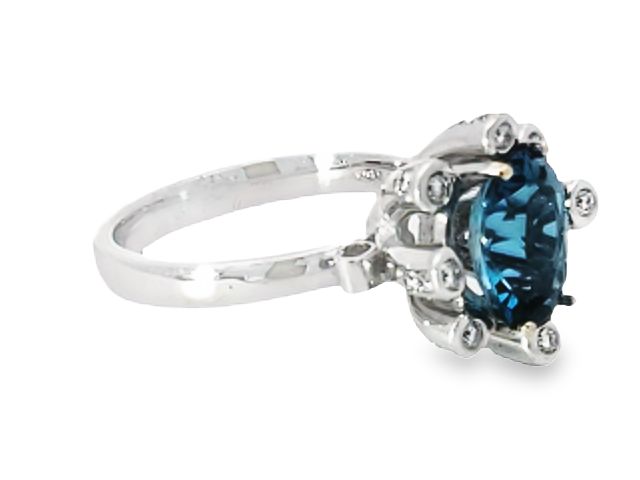 Blue Topaz & Diamond Floral Ring