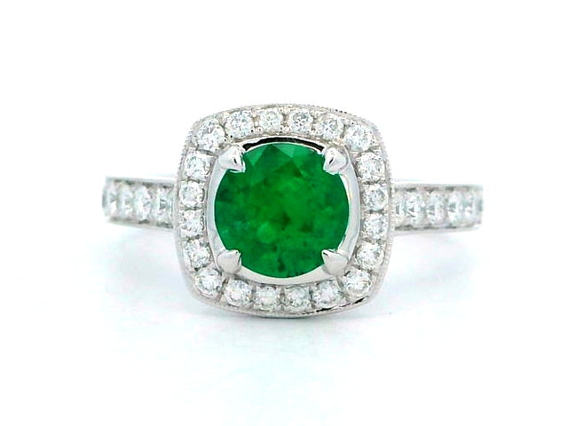 Emerald And Diamond Halo Ring