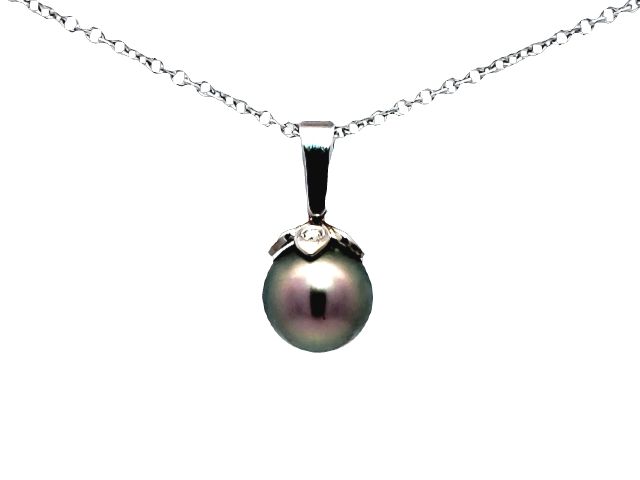 18kw Diamond Cap Grey Pearl Pendant