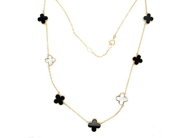 14KY Onyx & MOP Lucky Clover Necklace