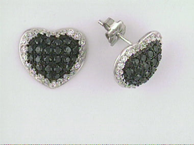 Silver Black White Heart Earrings