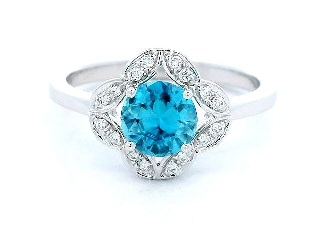 Blue Zircon & Diamond Ring