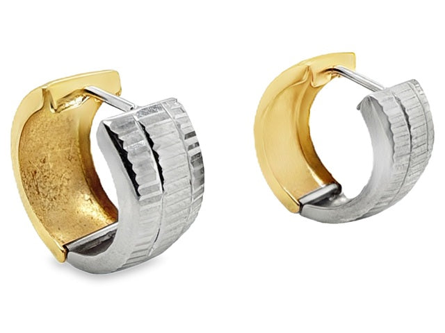 14kt Two-tone textured hinged hoop earrings