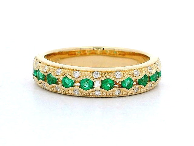 14KT Emerald & Diamond Band