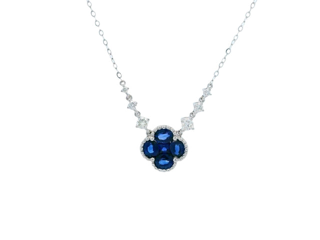Blue Sapphire & Diamond Quartrefoil Necklace