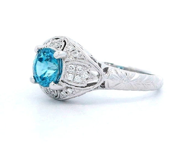 Blue Zircon and Diamond Ring