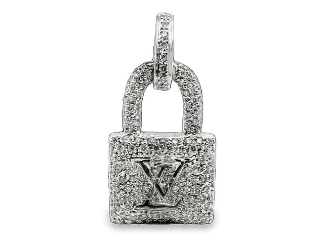 14kt White Gold Natural Diamond Padlock Pendant