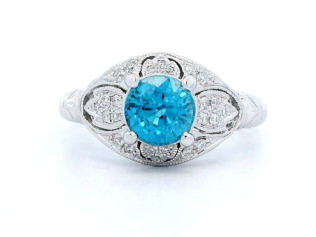 Blue Zircon and Diamond Ring