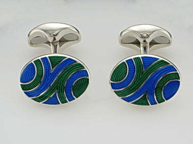 Green And Blue Oval Cufflinks