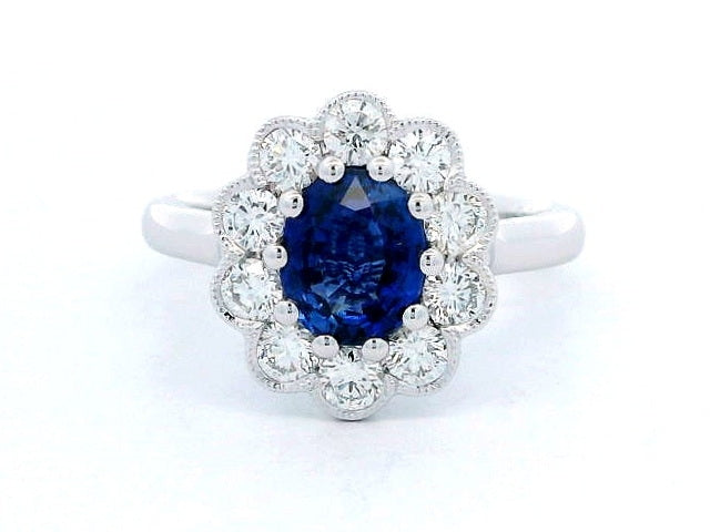 Oval Sapphire & Diamond Halo Ring