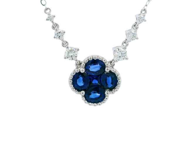 Blue Sapphire & Diamond Quartrefoil Necklace
