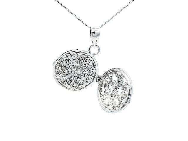 Silver Round Locket With C Z