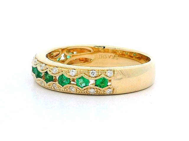14KT Emerald & Diamond Band