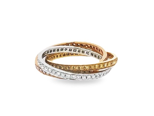 18kt Tricolour Diamond Rolling Rings
