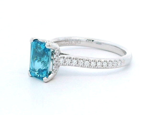 2.20 ct Blue Zircon and Diamond Ring