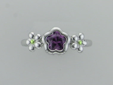 Purple Bflower Silver Ring