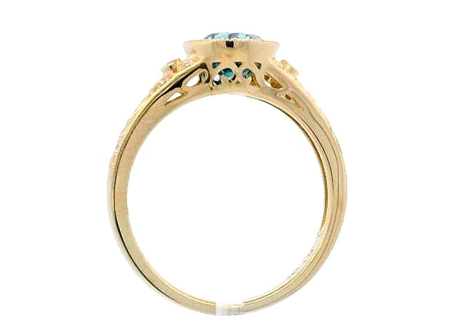Yellow Gold Blue Zircon and Diamond Ring