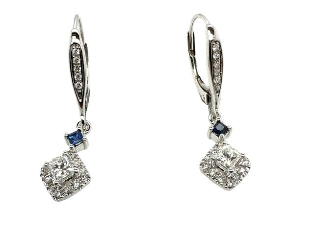 14K white gold hanging style earrings