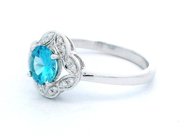 Blue Zircon & Diamond Ring