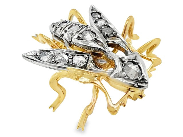 18kt Yellow Gold & Silver Diamond Fly Brooc