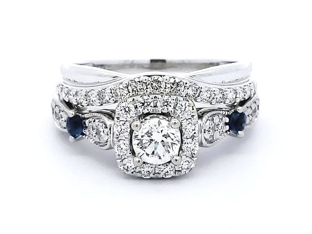 14KT Diamond & Sapphire Wedding Set