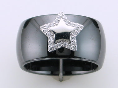 Black Ceramic Silver Star Ring
