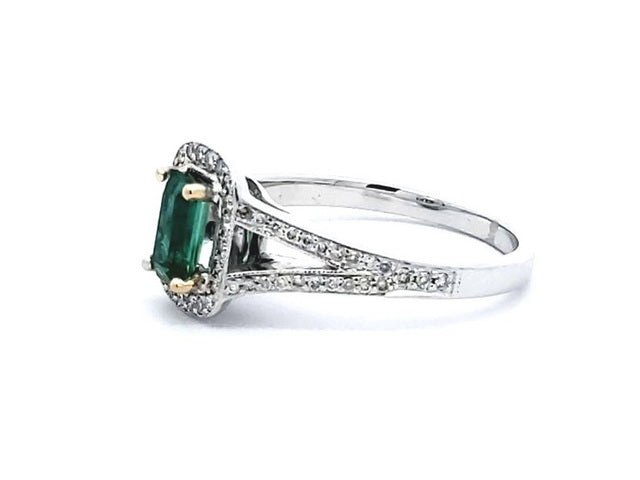 18KT Halo Emerald and Diamond Ring