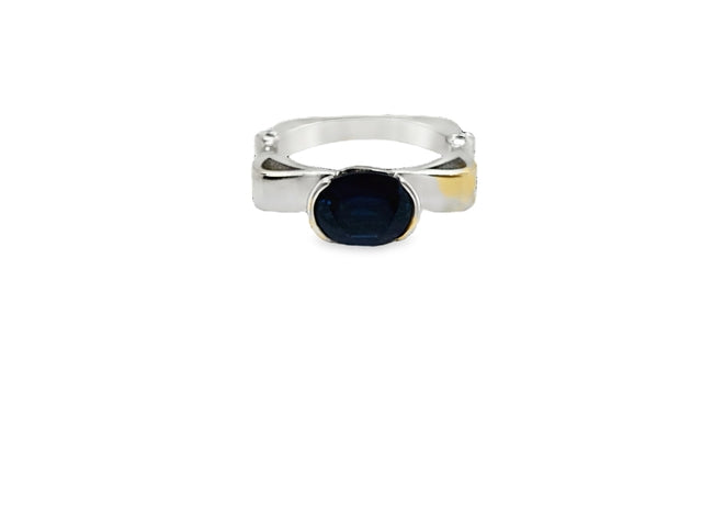Modern Design Blue Sapphire & Diamond Ring