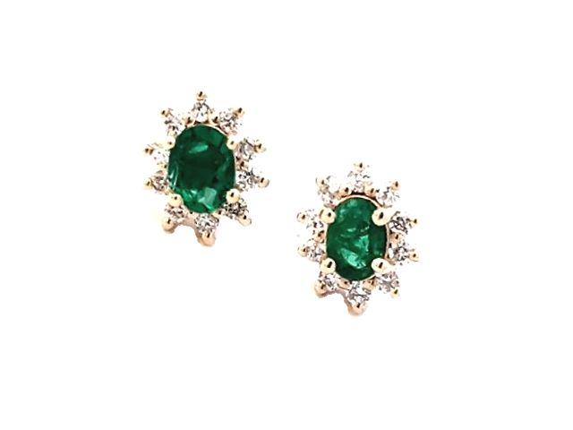 14KT Yellow Gold Emerald and Diamond Stud Earrings