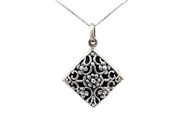 Silver Square Floral Locket