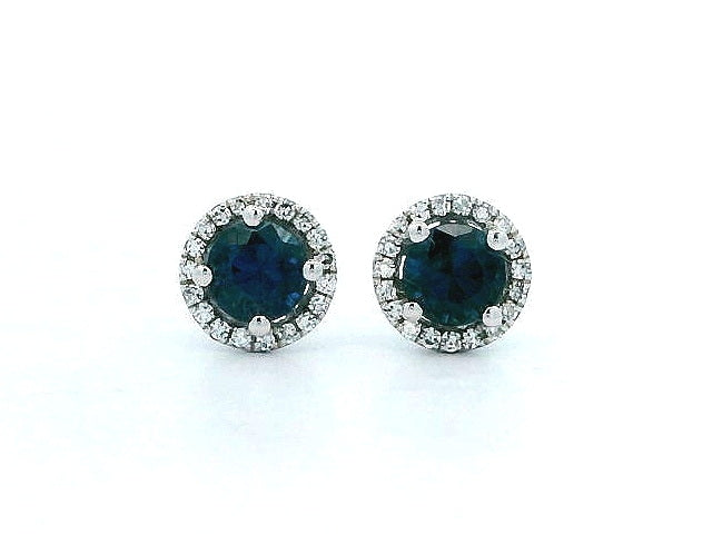 Blue Sapphire & Diamond Halo Earrings