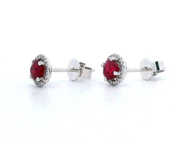 Ruby & Diamond Halo Stud Earrings