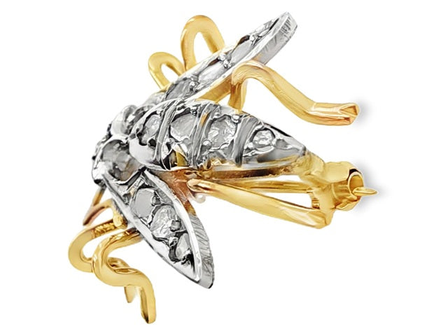 18kt Yellow Gold & Silver Diamond Fly Brooc