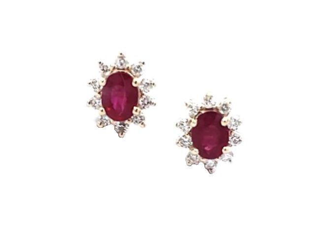 14KT Yellow Gold Ruby and Diamond Stud Earrings