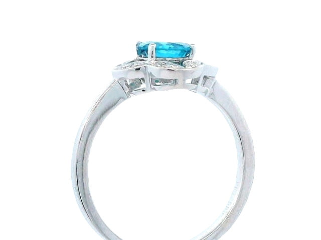 Blue Zircon & Diamond Ring