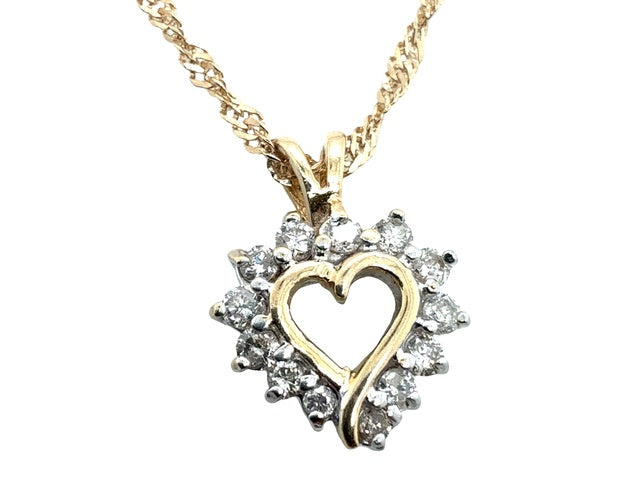 10 Karat Yellow Gold Diamond Heart shaped pendant
