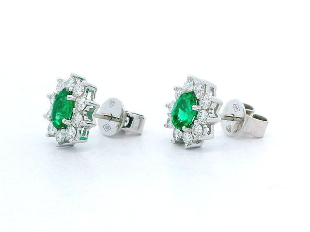 Oval Emerald & Diamond Halo Earrings