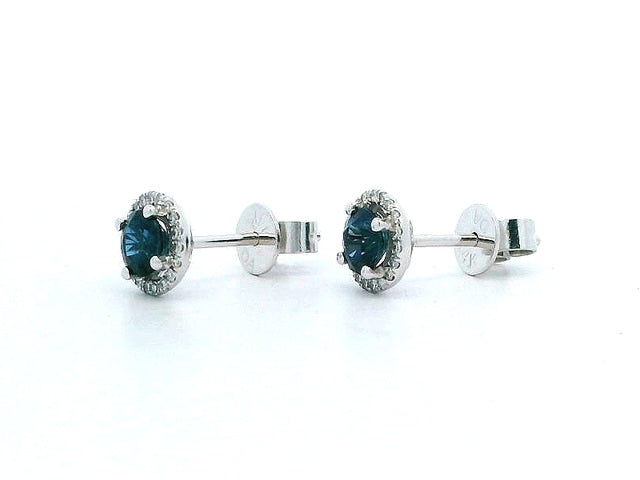 Blue Sapphire & Diamond Halo Earrings
