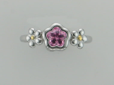 Pink Bflower Silver Ring