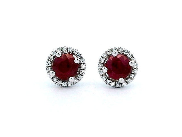 Ruby & Diamond Halo Stud Earrings