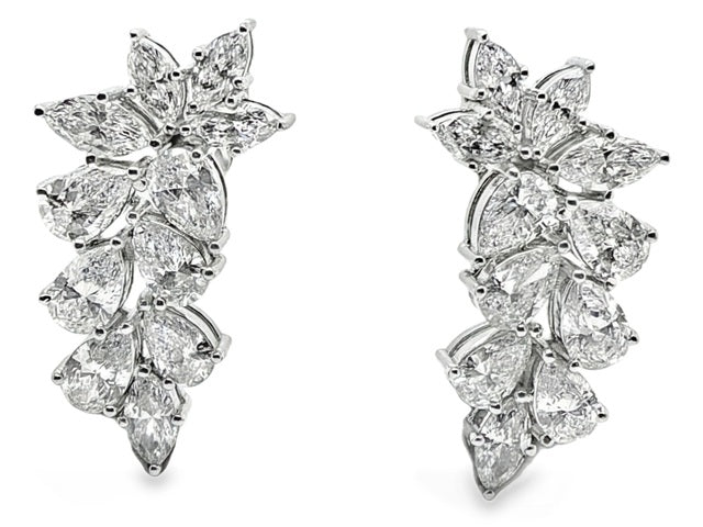 14kt White Gold Pear & Marquise Lab-Grown Diamond Cluster Earrings