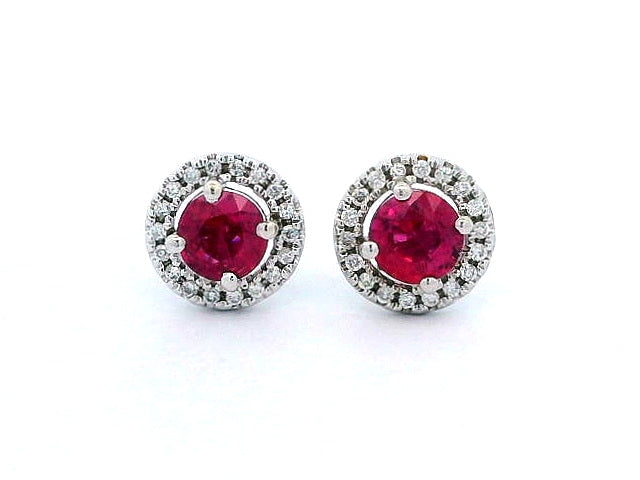 Ruby & Diamond Halo Studs