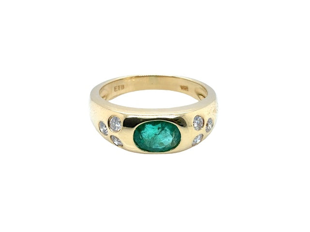 18k Fancy Gold Emerald and Diamond Band